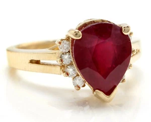 4.92 Carats Natural Red Ruby and Diamonds Solid 14K Yellow Gold Ring - Picture 1 of 6