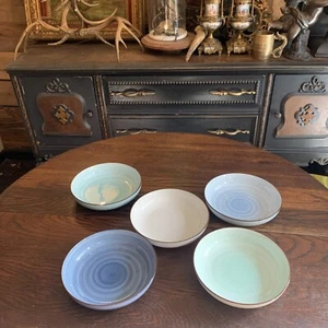 Set of 5 SWEESE Porcelain Pasta Bowls 8 1/4" Complimenting Blue Colors EUC - Picture 1 of 15