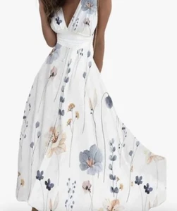 Women's Sleeveless Deep V Neck Floral Print Long Maxi Dresses Size M - Picture 1 of 8