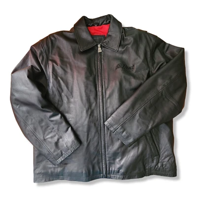 Vintage Budweiser Racing Size XL Black Leather Jacket Zip Up Official St Louis  - Image 1 of 4