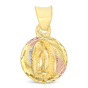 14K Tri Color Gold Diamond Cut Our Lady of Guadalupe Stamp Religious Pendant - Picture 1 of 6