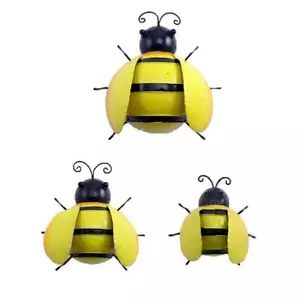 Bee Figurines Set of 3 Sizes Metal Hanging Wall Garden Yellow Black 6.5" High - Picture 1 of 1