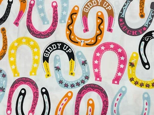 Maude Asbury Luckie Horse Shoes Farm Country Cotton Fabric 18"x21" Fat Quarter - Picture 1 of 3