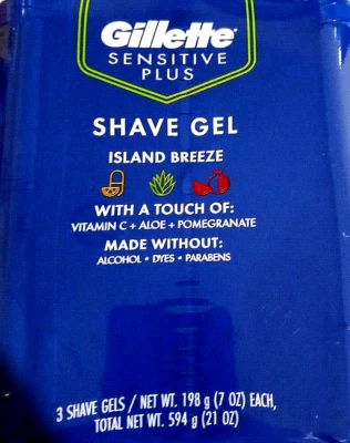 Gillette Sensitive Plus Island Breeze Shave Gel (Vit C/Aloe/Pomegranate) 7 Oz x3 - Image 1 of 2