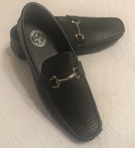 AMALI Sagan Sz 12 Perforated Black Driving SlipOn Loafers Horse-Bit Buckle NEW - Picture 1 of 9