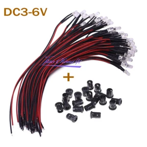 10-100PCS 5mm 3-5V LED 2PIN Round Pre-wired water Clear led with Plastic Holder - Picture 1 of 12
