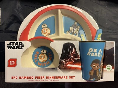 Star Wars R2D2 BB8 5 Pcs Bamboo Dinnerware Plate Bowl Cup Set - Image 1 of 2