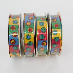 Lot of 4 Printed Button Ribbon Offray Gear Kids Fasten Up 5/8" Wd x 8 Ft Lg NOS - Picture 1 of 5