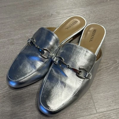 Merona Silver metallic leather flat horse bit slip on mule loafer size 6.5 - Image 1 of 4