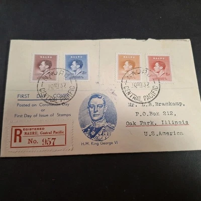 Coronación Rey Jorge - NAURU 1937 CACHÉT Registrado FDC - Nauru Pacífico Central Foto 1 de 4