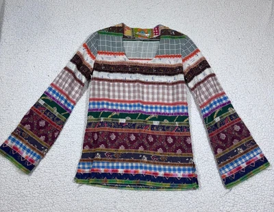 Top vintage años 70 J.C. Penny mujer algodón retazos cuello redondo talla M Foto 1 de 4