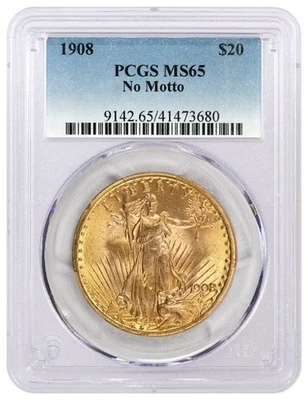 1908 No Motto $20 St Gaudens Double Eagle Gold PCGS MS65 Gem Uncirculated Coin - Image 1 of 4