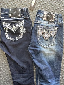 miss me jeans 26 Super Skinny Signature Or Mid Rise Skinny Sz 26 Jeweled Embro - Bild 1 von 20