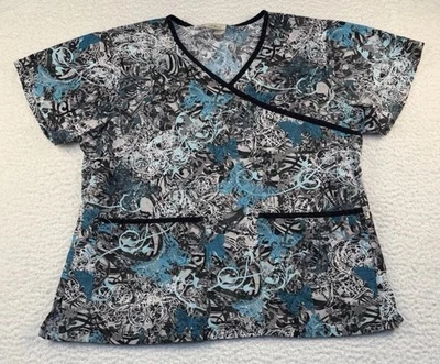 Tafford Women's Size Medium Butterfly Print Medical Scrub Top - Image 1 of 4