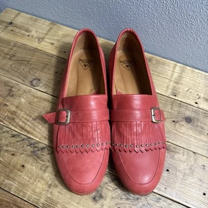 John Fluevog Red Studded Kilted Loafers Women’s Size 10 - Picture 1 of 16