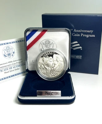 2007 P Jamestown 400th Anniversary Silver Dollar PROOF $1 Coin Box and COA - Image 1 of 4