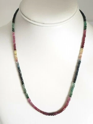 14k Yellow Gold Multi-Color Sapphire, Ruby, Emerald Beaded Necklace 18" - Image 1 of 3