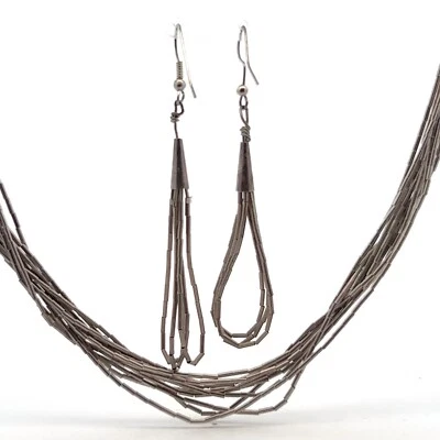 Vintage Argento Sterling 10-strand Collana & Nappa Pendente Orecchino Set - Immagine 1 di 4