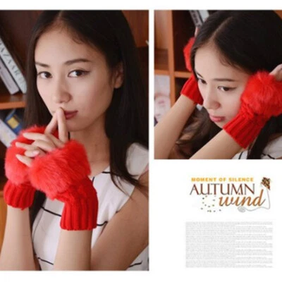 Handschuhe Für Damen Winterwarme Halbfinger-F?ustlinge Kunstwolle ▽ - Bild 1 von 4