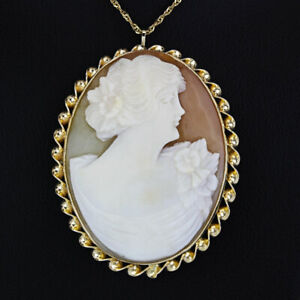 Vintage 12k Yellow Gold Handcarved Shell Cameo Brooch / Pendant