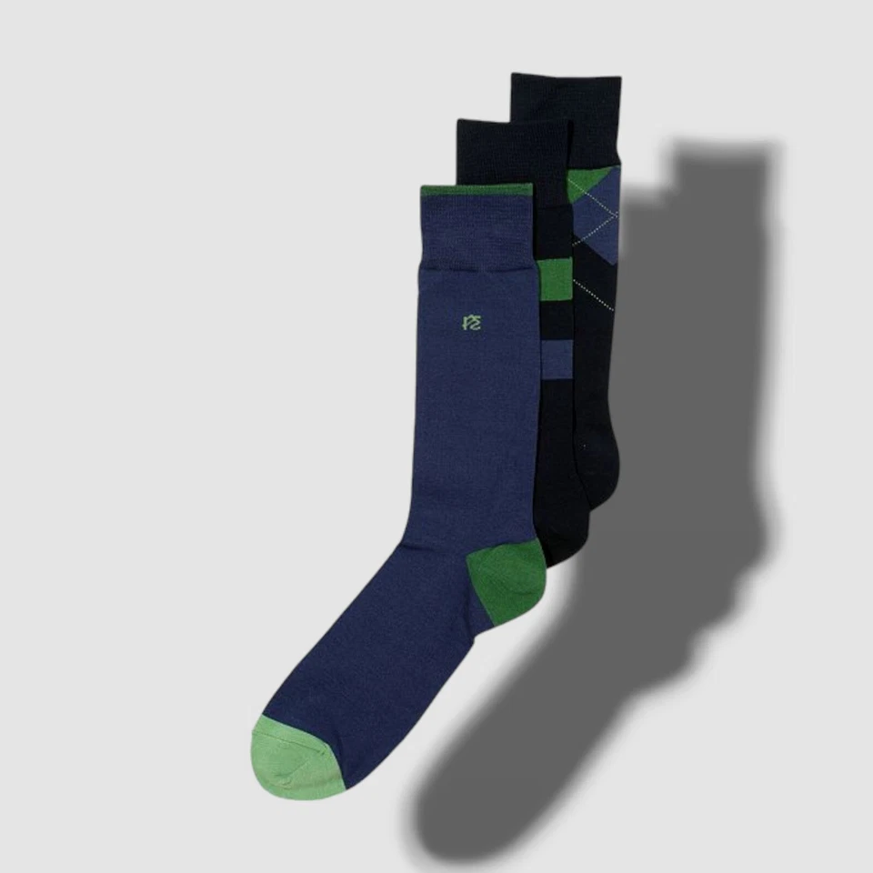 Perry Ellis Portfolio Mercerized Cotton Argyle Dress Crew Socks 3 Pair 7-12