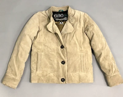 686 ARD Suede Puffer Jacket Womens L Camel SKi Snow Button Front Lined Winter - Image 1 of 4