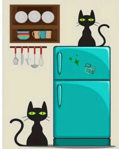 Mid Century Moderne Atomära schwarze Katze Küche Kunst Leinwand Kunst Kunst Druck 2 Optionen - Bild 1 von 4