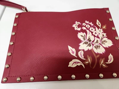 White House Black Market Clutch/Wristlet faux leather red floral design w/zipper - Image 1 of 4