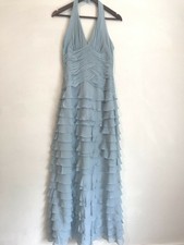 Kay Unger 100% Silk Blue Clifton Ruffle Halter Evening Dress Size 4