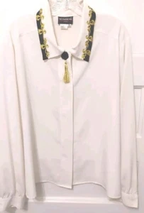 Notations Women's Size 22W, 42 Ivory, Gold, Black Polyester Long Sleeve Blouse - Picture 1 of 9