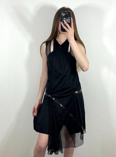 Abito da notte Balenciaga nero arricciato con finiture in pizzo e arricciacapelli taglia 38