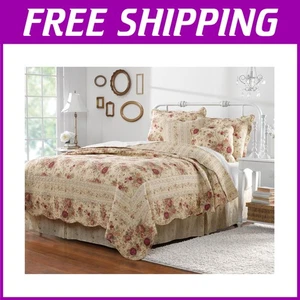 Ecru Cotton Quilt Set with Decorative Pillows - Picture 1 of 11