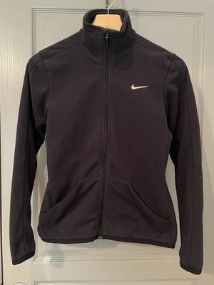Chaqueta polar Nike Therma-Fit cremallera completa negra dorada Swoosh agujeros para los pulgares 383556 pequeña Foto 1 de 4