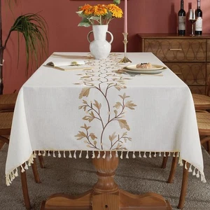 Cotton Linen Waterproof Table Cloth for Dining Table Farmhouse Kitchen Rectan... - Picture 1 of 6