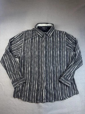 Jhane Barnes Shirt Mens XXL Black Striped Cotton Button Up Long Sleeve Pocket - Image 1 of 4