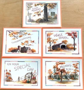 Lot of 5 VINTAGE CARDS Birthday Get Well Congrats  FALL THEMED Cross Stitch - Picture 1 of 3