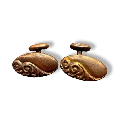 Gemelos de bronce vintage Art Nouveau diseño de remolino ornamentado joyería antigua para hombre Foto 1 de 4