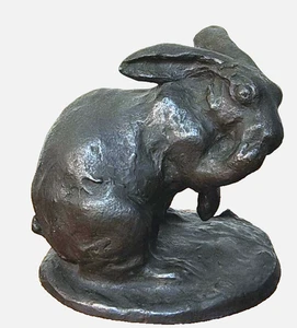 Kaninchen Metallstatue 6,6 Zoll Breite Japanische Metallarbeit Figur - Bild 1 von 6