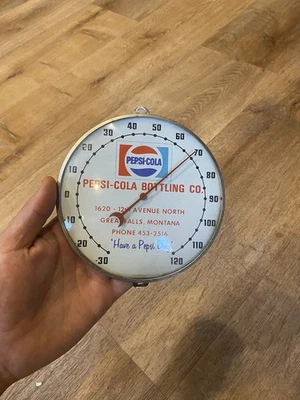 Vtg Pepsi Thermometer Great Falls Montana 6” Round Sign advertisement - Image 1 of 4