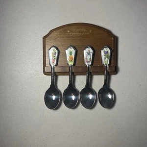 Vintage Avon 1985 Hospitality Spoon Series Set of 4 with Wall Hanger - Picture 1 of 4
