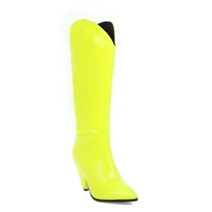 Womens Pointed Shoes Synthetic Leather High Heels Knee High Cowboy Boots US Size - Picture 1 of 28