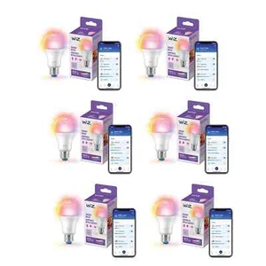 WiZ 60W A19 Color, Dimmable LED Smart Bulb - Pack of 6 - E26, Connects to WIFI - Picture 1 of 5