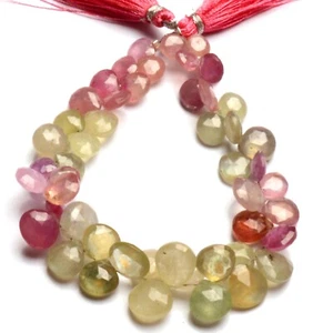 Natural Gem Multi Sapphire 6 to 10 mm Size Faceted Heart Briolette Beads 7" - Picture 1 of 7