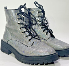 Girls Holographic Ankle Boot Sz 4 Zip And Lace