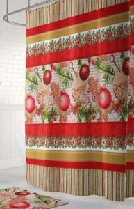 Christmas Bathroom set Shower curtain hooks snow man ginger bread 3 style fabric