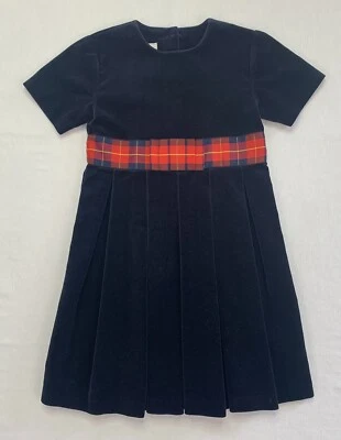VTG Laura Ashley Girls Sz 4 Yr Navy Blue Cotton Velvet SS Dress - Image 1 of 4