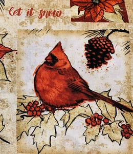 Holiday Gem by Janelle Penner Christmas Fabric Cardinals 100% Cotton 1/2 yd 44" - Picture 1 of 15