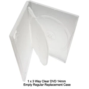 3 Way Triple Clear DVD 14mm Holds 3 Discs Empty Replacement Regular Case LOT - Afbeelding 1 van 38