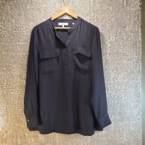 Lark & Ro Women Dark Navy Long Sleeve Blouse Size 12 Polyester 1/2 Button Up NWT - Picture 1 of 9