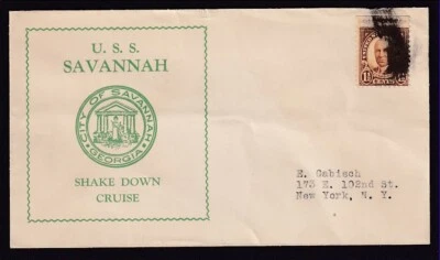 US#684 U.S.S. SAVANNAH SHAKE DOWN CRUISE COVER TO NEW YORK CIRCA 1938 - Image 1 of 3